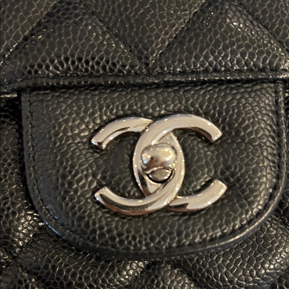 CHANEL Jumbo Caviar Black Quilted Leather Shoulder Bag with Silver Hardware - Picture 10 of 12